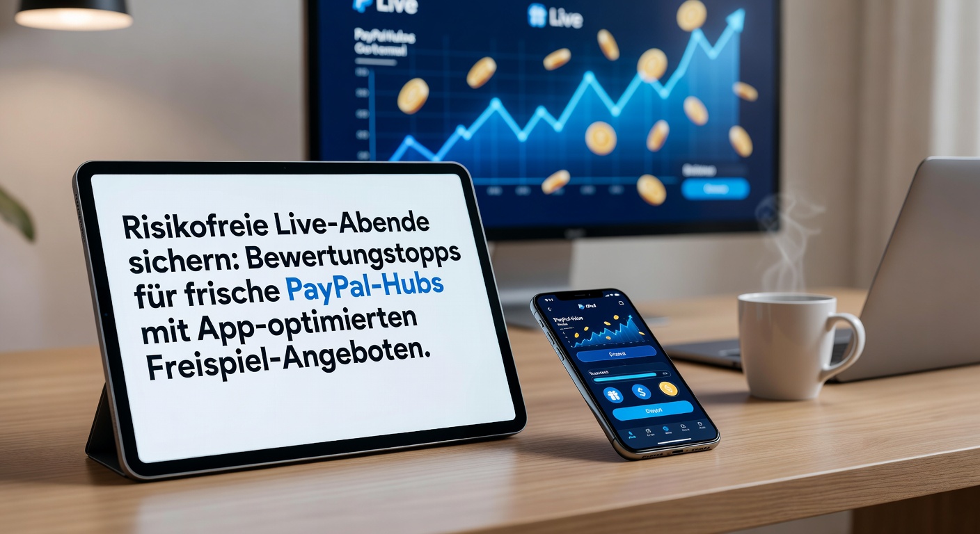 Darstellung eines modernen PayPal-Casinos mit Live-Dealer-Tischen und mobiler App-Oberfläche, die risikofreie Freispiel-Angebote hervorhebt